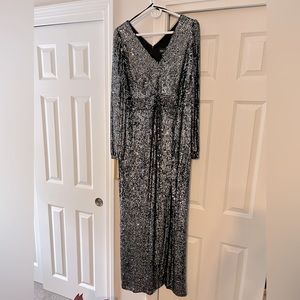 Women’s Xscape Long Sleeve V Neck Sequin Gown